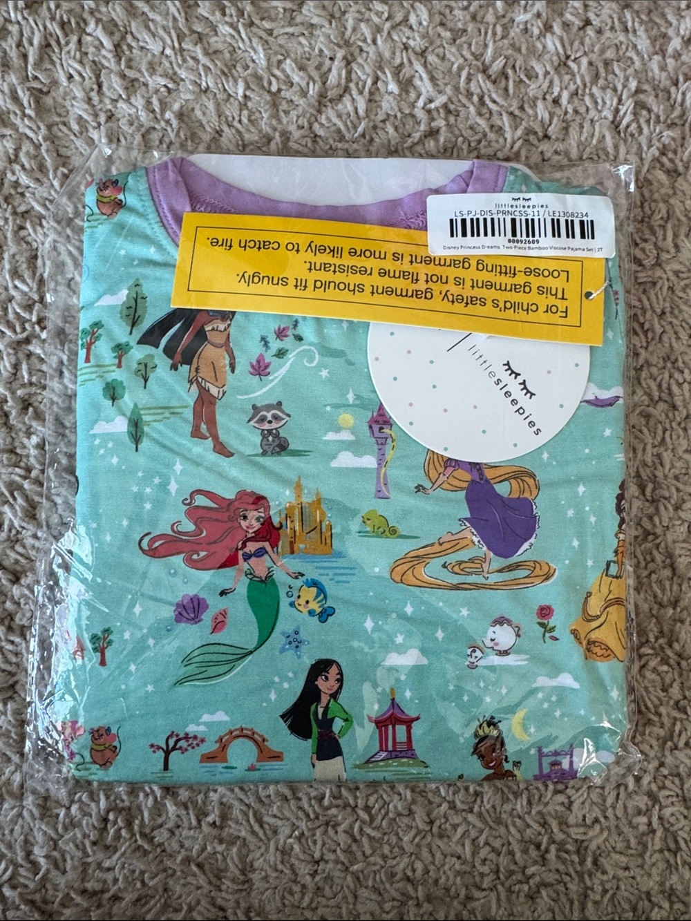 2T Disney Princess Toddler Pajama Top - Aqua with Multicolor Princesses